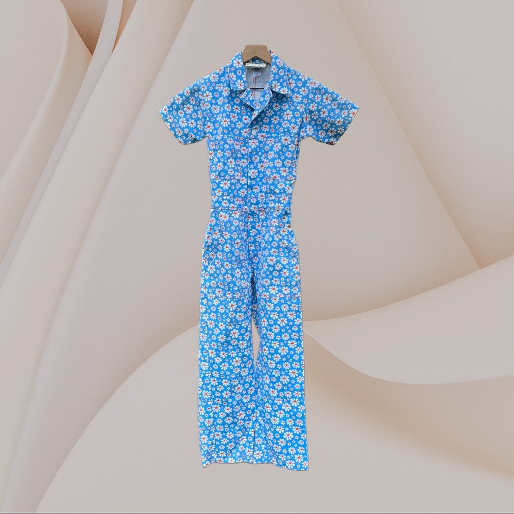 Big Bud Press Blue Lazy Daisy Short Sleeve Jumpsuit Size XS